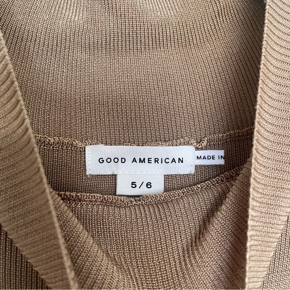 NWT Good American Palited Midi Tan Ribbed Dress - Picture 4 of 6